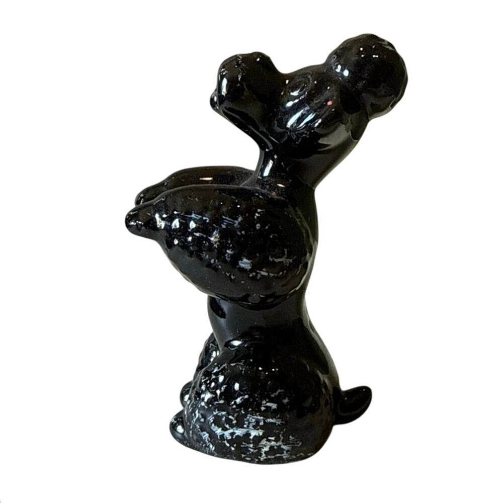 Vintage Redware Poodle Figurine • 3.5” • Glossy Black